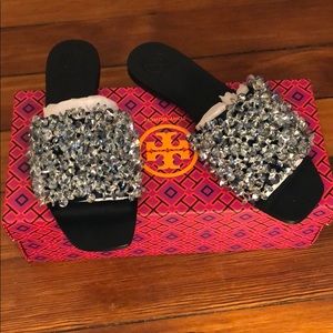 Tory Burch Logan Crystal/Satin Slide (Brand New)